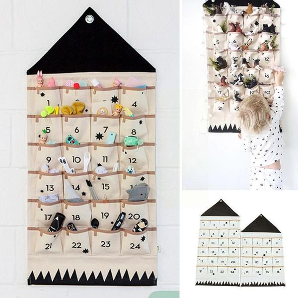 

storage bags 24 pockets christmas calendar bag wall hanging home organizer canvas children alphanumeric nordic room sack de z2j4