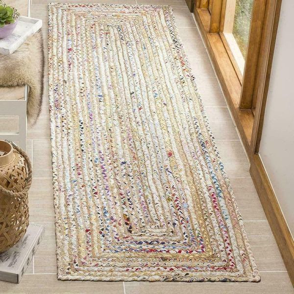 

carpets rug weave jute and cotton reversible braided style rural look living room area mat retro rustic rugs decor