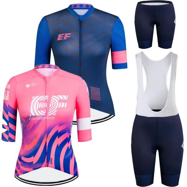 

racing sets 2021 women's ef cycling clothing pink blue jersey set road bike shirts suit race bicycle bib shorts mtb maillot culotte, Black;blue
