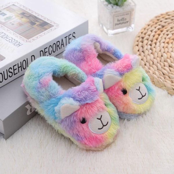 

slipper plush sheep slippers kids cute cartoon animal alpaca colorful baby home shoes boys girls winter warm kawaii, Black;grey