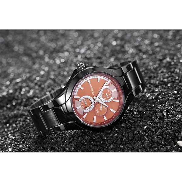 

shinobi new fashion men's quartz watch three plate decorative waterproof steel band, Slivery;brown