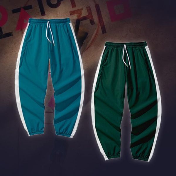 

men's pants men casual digital printing squid game round six autumn winter sports leisure drawstring color matching pocket trousers, Black