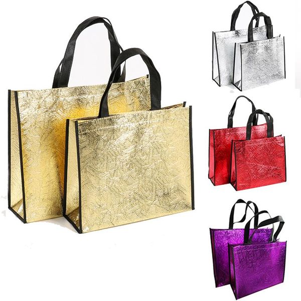 

storage bags shiny laser foldable shopping bag fashion non-woven fabric reusable women waterproof shoulder grocery