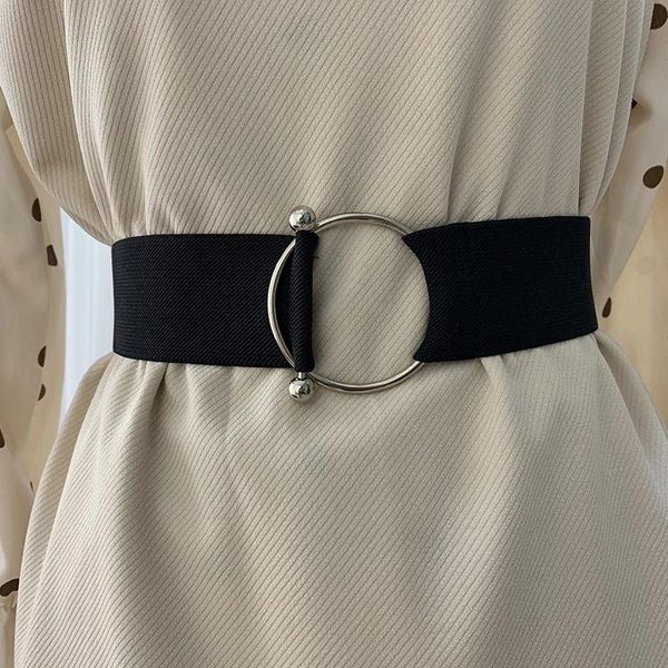 

belts women black simple waist elastic ladies band round buckle decoration coat sweater fashion dress rice white waistband, Black;brown