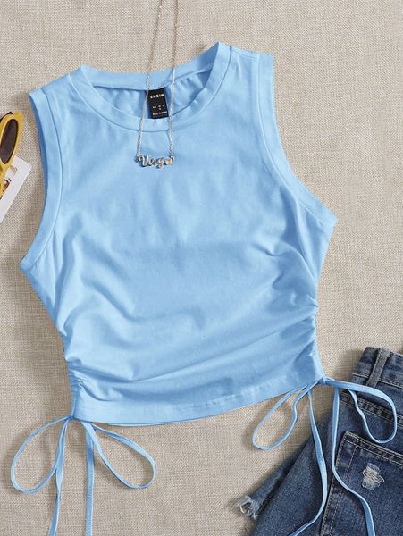 

drawstring ruched side crop tank g9ch#, White