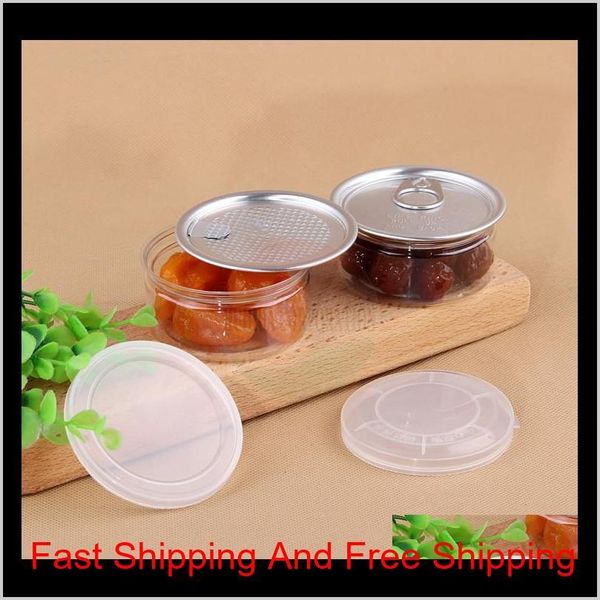 

clear plastic jar pet with metal lid airtight tin can pull ring bho oi concentrate container food herb st qyloyh lipper