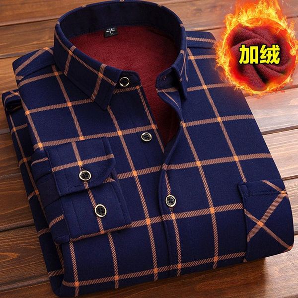 

men's casual shirts business england style autumn and winter plus fleece warm shirt male fashion long sleeved plaid cotton, White;black