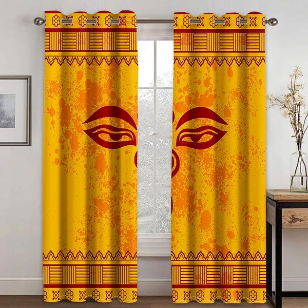 

curtain & drapes orange eye pattern printed perforated blackout curtains for living room bedroom 90% machine washable