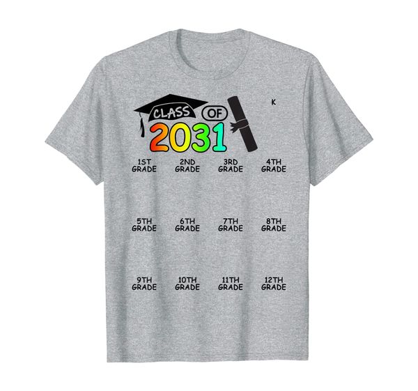 

k 12th grade grow with me space for checkmarks class of 2031 t-shirt, White;black
