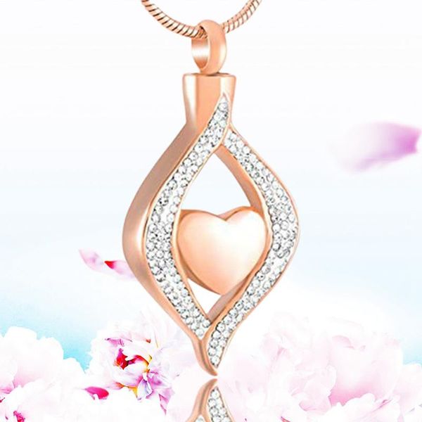 

pendant necklaces love heart stainless steel pendants gold color crystal for ashes cremation urn 2021, Silver