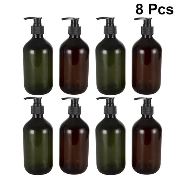

storage bottles & jars 8 pcs 500ml brown tea colored pump-bottle pet cosmetic lotion shampoo dispensers screw thread pump bottle for outdoor