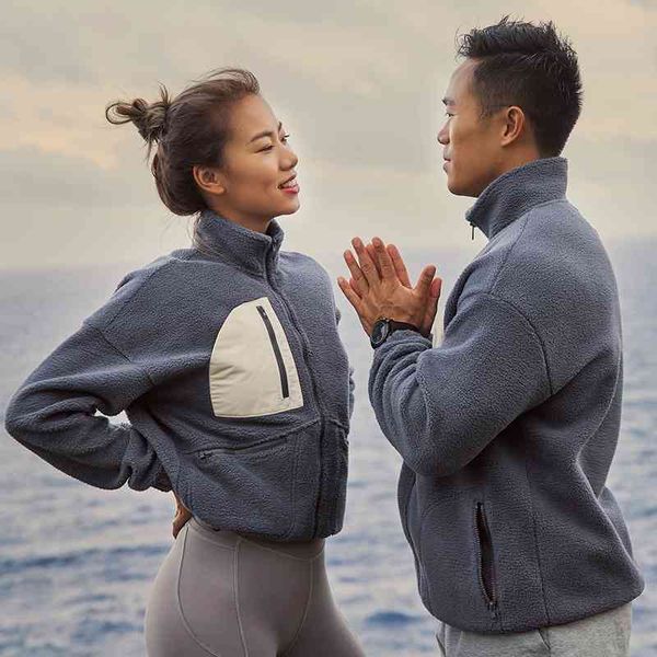 

alphagym contrast couple fleece jacket ins net red trend stand collar splicing jacket winter men's and women's, Black