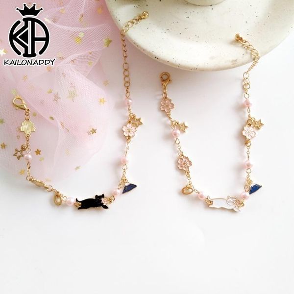 

charm bracelets kailonaddy sweet black cat sakura simulated pearls bracelet gifts for women flower mountain, Golden;silver
