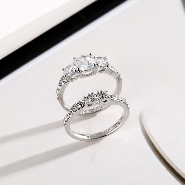 

wedding rings fashion ladies ring square inlaid white zircon luxury two-piece set 2021 latest girl anniversary jewelry, Slivery;golden