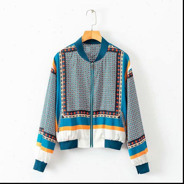 

womens jackets wholesale autumn new stand collar coloblocked dot print boho european retro bohemia jacket woman ls124, Black;brown