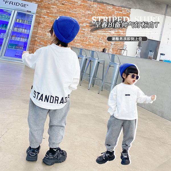 

and 2021 spring autumn long sleeve children's wear boys' cotton t-shirt with overlapped base coat, Black;white