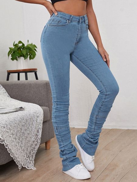 

high waist stacked jeans c5sb#, Blue