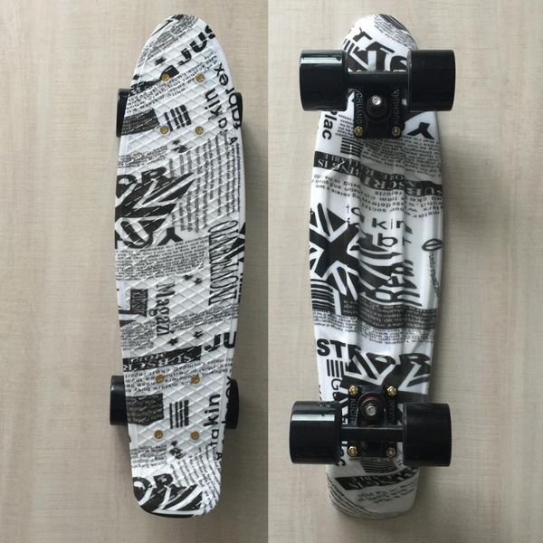 

uk flag newspaper printed mini cruiser plastic skateboard 22" x 6" retro longboard skate long board no assembly required