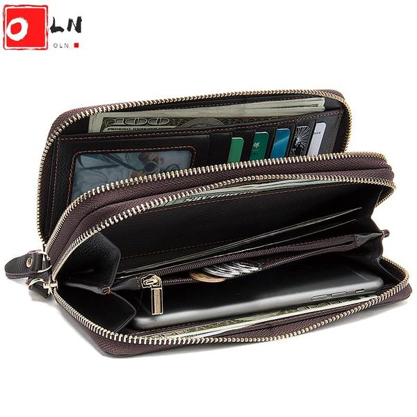 

women's genuine leather wallet big men's designer wristlet clutch bag long women luxury cowskin zipper purse wallets card holder, Red;black