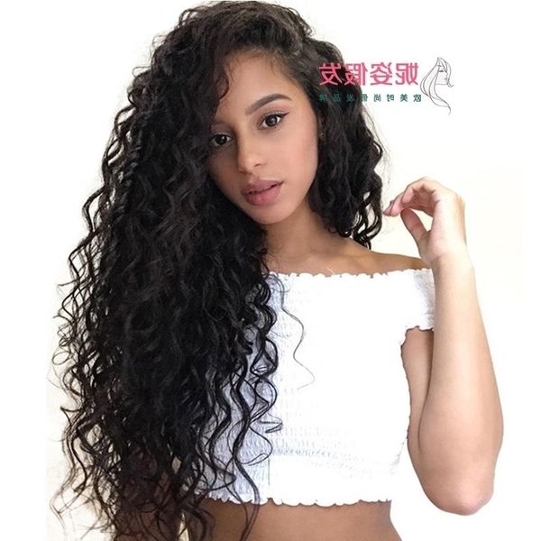 

curly small pop fashion hair chemical fiber front lace wig headcover, Black