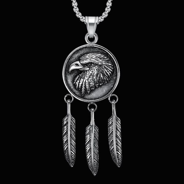 

pendant necklaces punk animal eagle necklace for men male 3.0mm stainless steel chains gothic jewelry, Silver