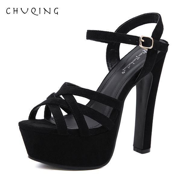 

dress shoes chuqing summer fashion waterproof platform thick with sandals hollow roman high heels women 40 yards eaet, Black