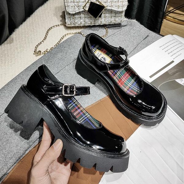 

dress shoes women pumps high heels platform square toe patent leather chunky heel buckle casual, Black