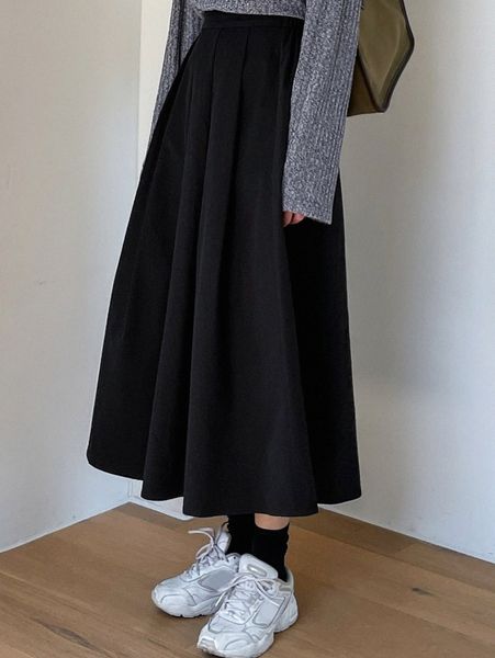 

dazy solid elastic waist skirt n1l4#, Black