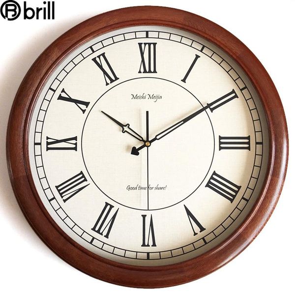 

american large luxury wall clock retro silent solid wood clocks wall home decor living room creative wood decoration reloj pared