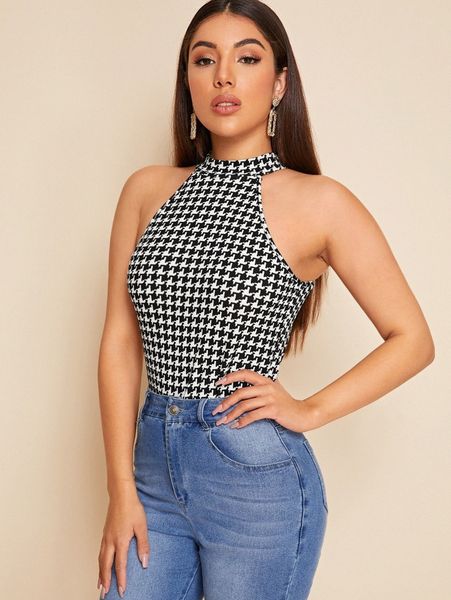 

houndstooth halter y97s#, White