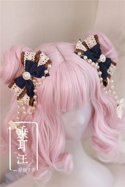 

party masks lolita daily hair accessories soft sister girl cosplay all- double color bead chain bow hairpin pearl side clip headdress