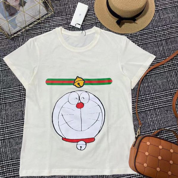 

2021 early spring net red new women's fashion leisure printing doraemon short sleeve t-shirt0, White