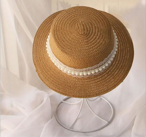 

caps & hats baby girls pearl lace straw summer wide brim sun protection beach hat toddler outdoors 2-6 years, Yellow