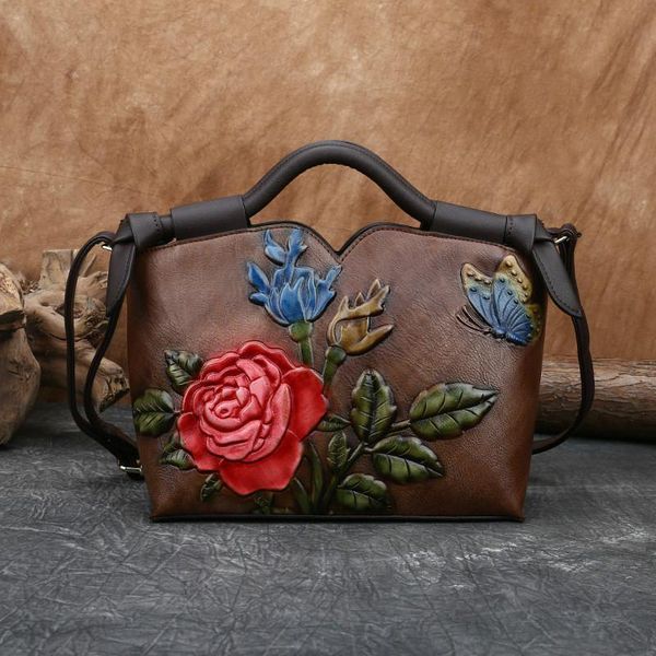 

yourseason ladies leather handmade embossed handbag large capacity womens shoulder casual tote messenger bag 2021 vintage