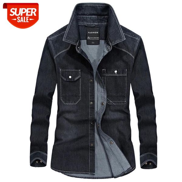 

brand denim shirt men plus size 4xl military men shirt long sleeve turn-down collar jeans cotton chemise homme #7g0y, White;black