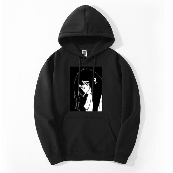 

men's hoodies & sweatshirts casual anime girl harajuku print spring men simple fabrics sweatshirt fleece breathable warm, Black