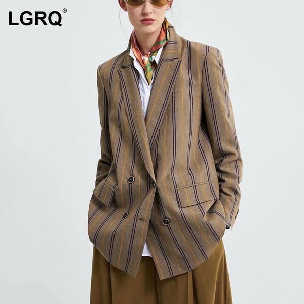 

women's suits & blazers [lgrq] women striped casually blazer notched neck long sleeve loose fit jacket fashion tide spring autumn 2021, White;black