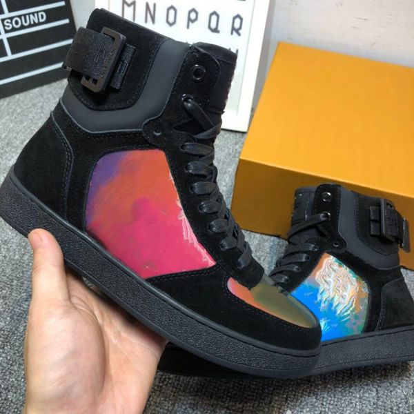 

21new luxurys designers sneaker boots rainbow trainer shoes for men women calfskin high sneakers flower motifs vintage trainers 18 colors 35, Black