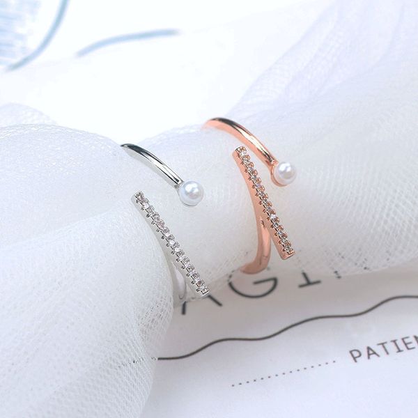 

j700 korean style one line zircon simple pearl opening color ring female, Silver