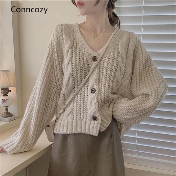 

women's knits & tees 2021 winter women clothing cardigans y2k sweater jacket twist button up knit korean fashion oversized, White