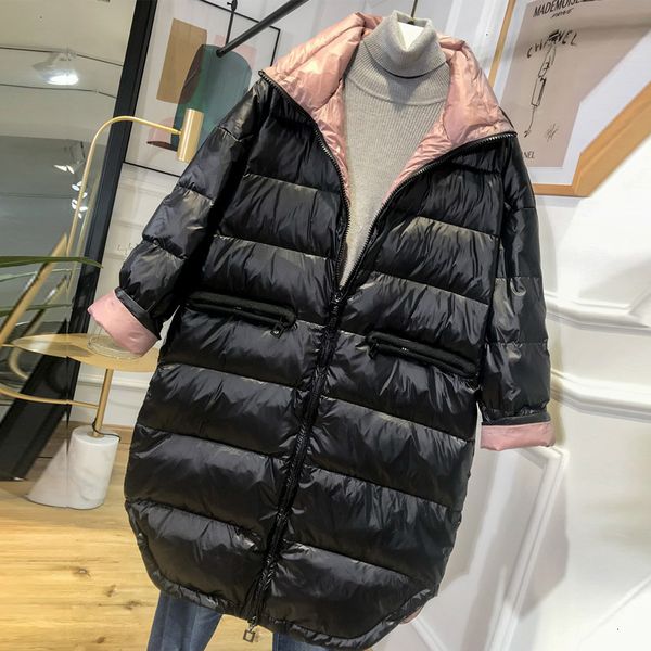 

women 2021 winter new fashion street designer womens white duck jacket outerwear female long down parka coat io27, Black