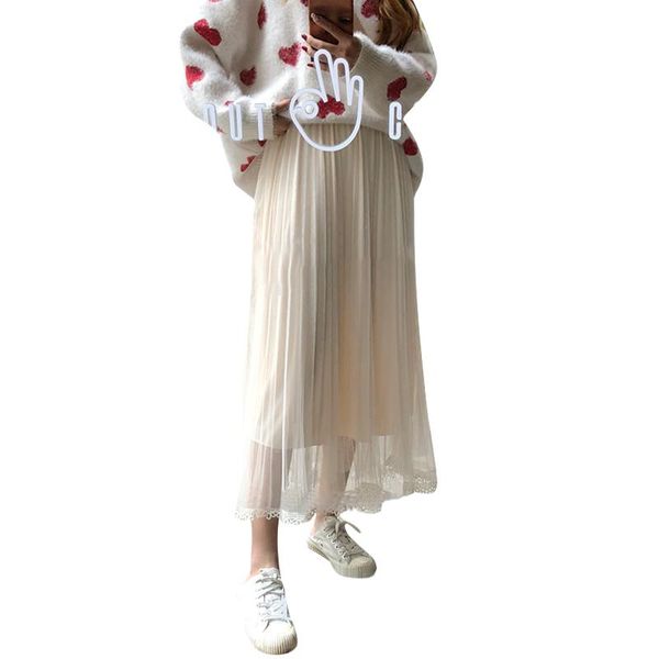 

skirts summer harajuku women voile korean long loose mesh stitching fairy skirt high waist a word female faldas de mujer, Black