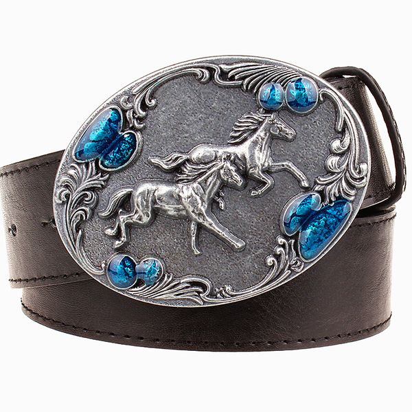 

2021 new fashion horse pattern cowboy style men belt simple casual decorative belts accessories d8y1, Black;brown