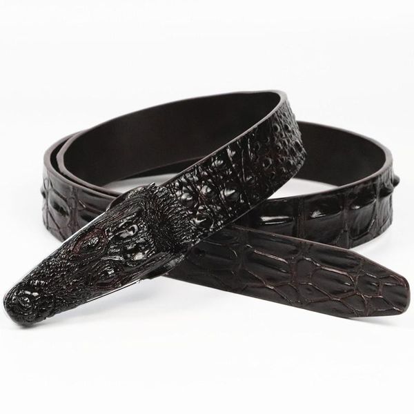 

belts crocodile grain man belt cowskin 100% leather slide buckle good quality novelty, Black;brown