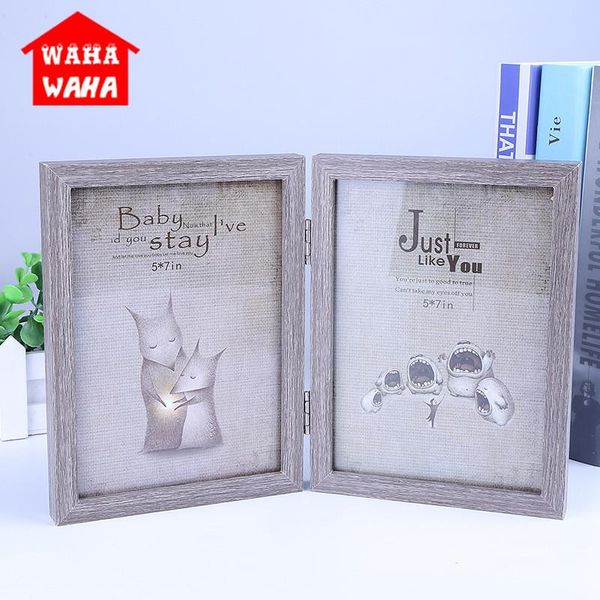 

frames and mouldings european fold po frame cartoon double animal wooden pictures wedding /living room home decoration creative gifts