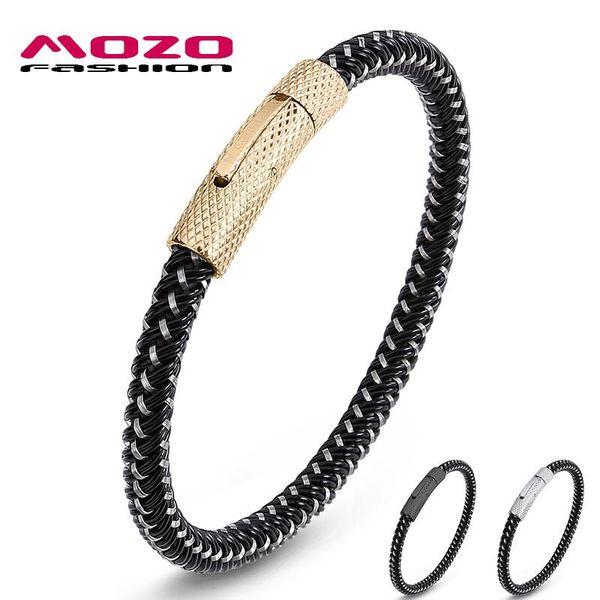 

charm bracelets mozo fashion 2021 classic men steel wire gold rope braided simple style wholesale jewelry gifts 606, Golden;silver