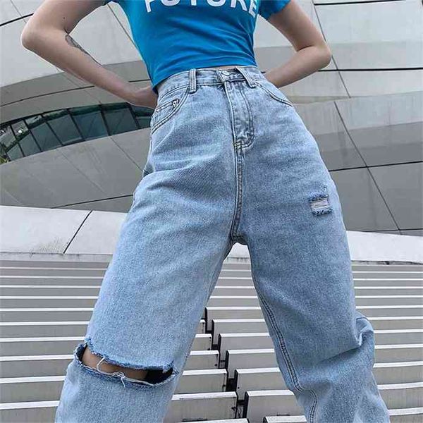 

weekeep ripped wide-leg straigh womens jeans high waist blue streetwear fashion vintage pants summer fashion loose jeans women