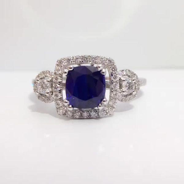

cluster rings 1.687ct+0.407ct 18k gold natural sapphire women ring with diamond setting 2021 fine jewelry wedding band engagement, Golden;silver