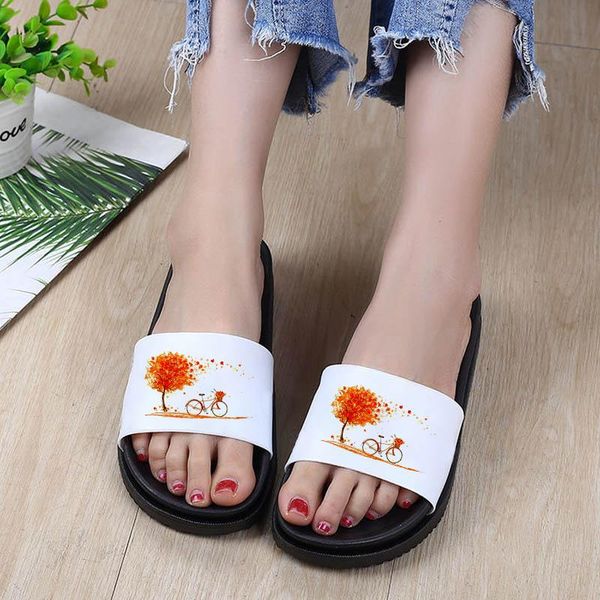 

slippers women shoes bicycle pattern home bathroom slides cartoon non-slip flip flops beach sandals fashion ladies 41, Black