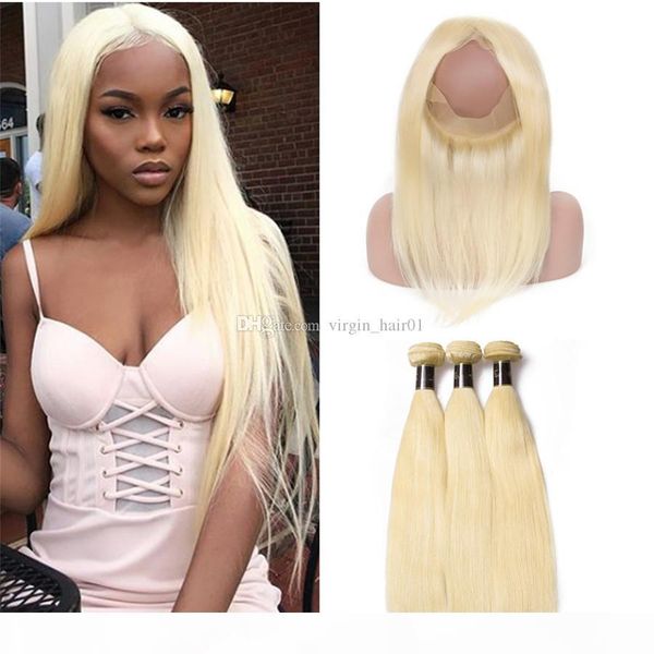 

613 blonde hair bundles with 360 lace frontal closure virgin malaysian hair extension 3pcs with 22.5x4x5 full lace frontals, Black;brown